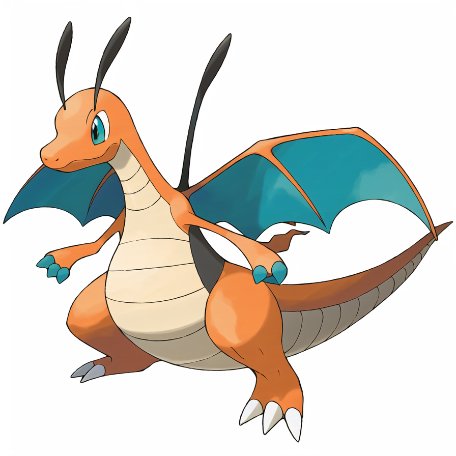 3978529791-3310753066-sugimori ken _(style_), fire pokemon, dragon and flying pokemon, dragonite, Caption, A bipedal, draconic Pokémon with orange ski.png
